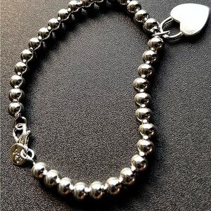 925 Sterling Silver Beaded Heart Charm Bracelet